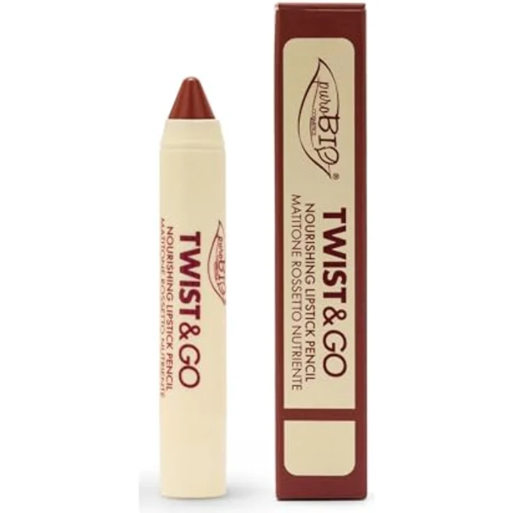 puroBIO Cosmetics Twist&Go, Pflegender Lippenstift in Dark Mauve, 2.9 g, vegan, cremige Textur, betont und formt die Lippen – Bild 2