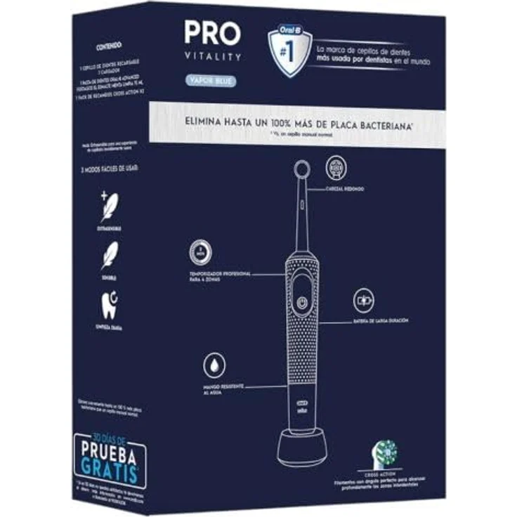 Braun Oral-B Pro Vitality, elektrische Zahnbürste mit 2 Ersatzköpfen und Advance Zahnpasta – Bild 2