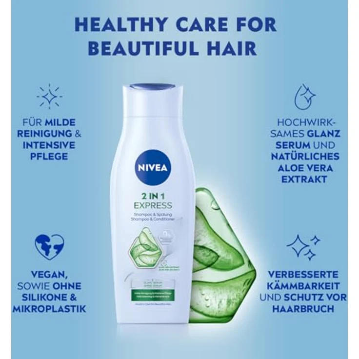 NIVEA Pflege Express 2 in 1 pH-Balance Shampoo + Spülung Haarshampoo 400 ml – Bild 2