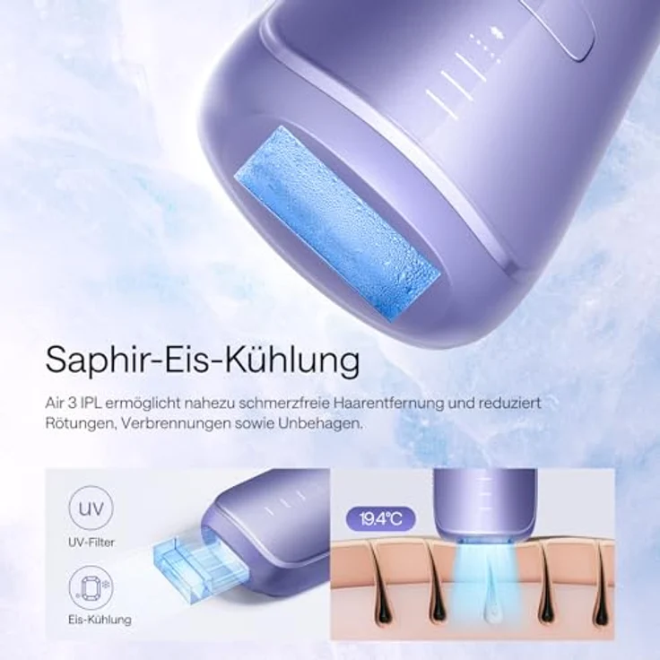 Ulike Air 3 Sapphire Ice Cooling, IPL-Haarentfernungsgerät in elegantem Violett für schmerzfreie Anwendung – Bild 4