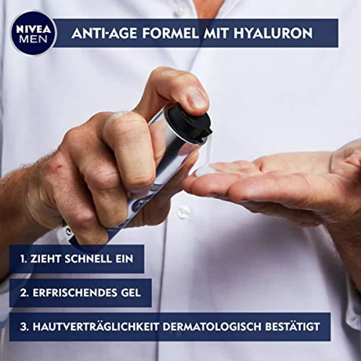 Nivea Men Hyaluron Hydro Feuchtigkeitsspendendes Gesichtsgel gegen Falten 50 ml für Männer – Bild 3