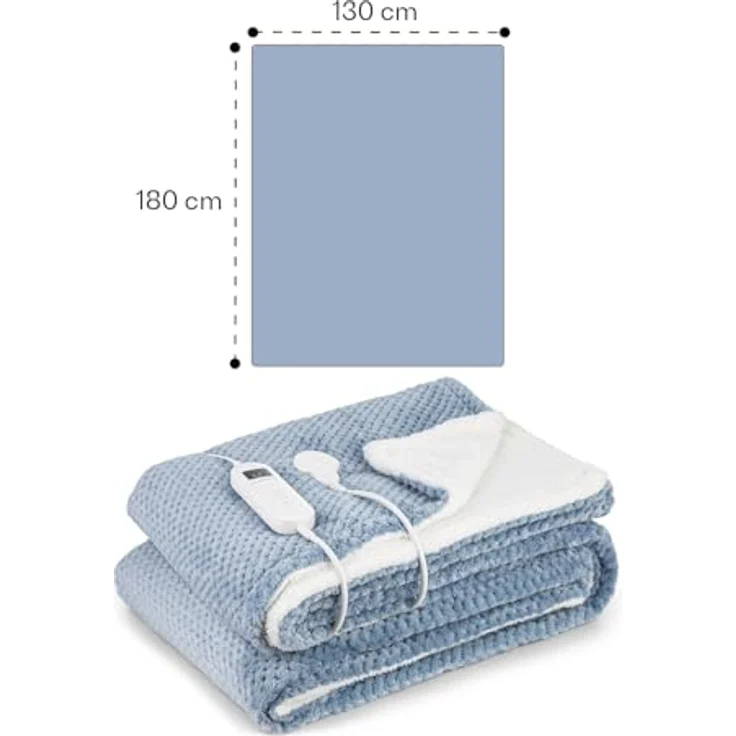 Klarstein Dr. Watson Deluxe XL Heizdecke, 180 x 130 cm, waschbar, 9 Heizstufen, flauschiges Sherpa- und Beibei-Fleece, LED Timer, 160 W – Bild 8