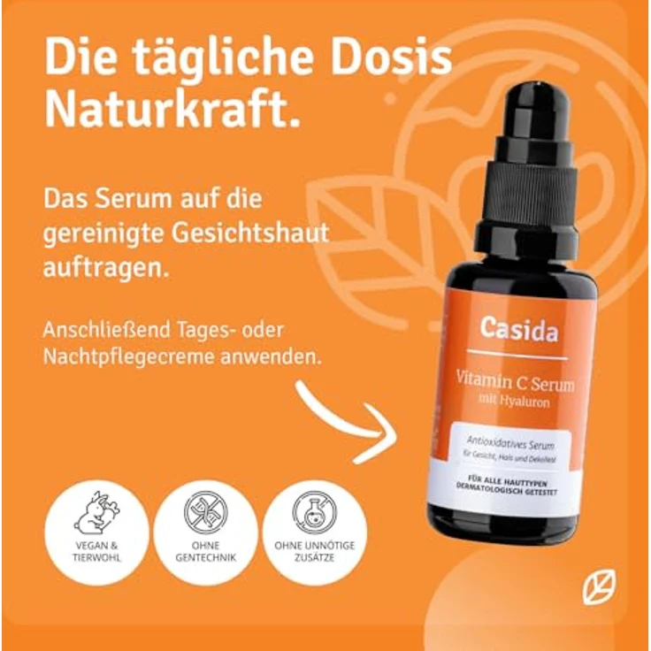 Casida Produkte Casida Produkte Vitamin C Serum + Hyaluron Anti-Aging Pflege 30 ml – Bild 5