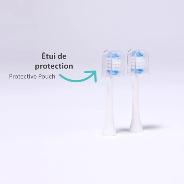 SUPERWHITE Biosynex Elektrische Schallzahnbürstenköpfe, Nachfüllpack mit 2 weichen Borsten, Farbe Weiß, mit Kopfschutz und Verschleißanzeige – Bild 3