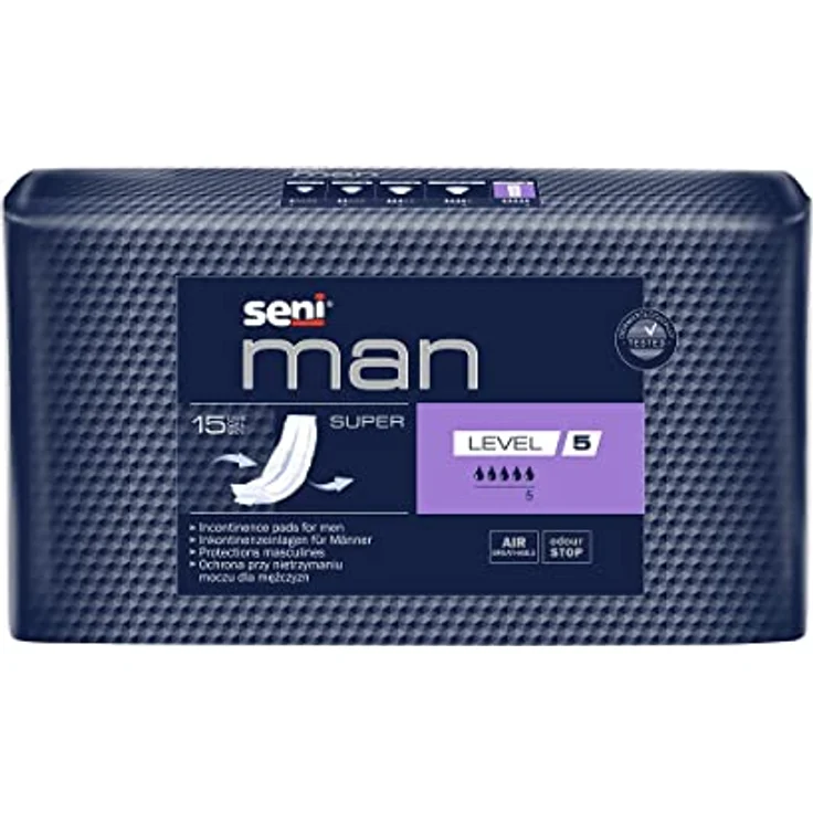 seni Seni Man Super Level 5 Inkontinenzslip, atmungsaktive Einlagen für Männer, 870 ml Saugstärke, 15 Stück pro Packung – Bild 1