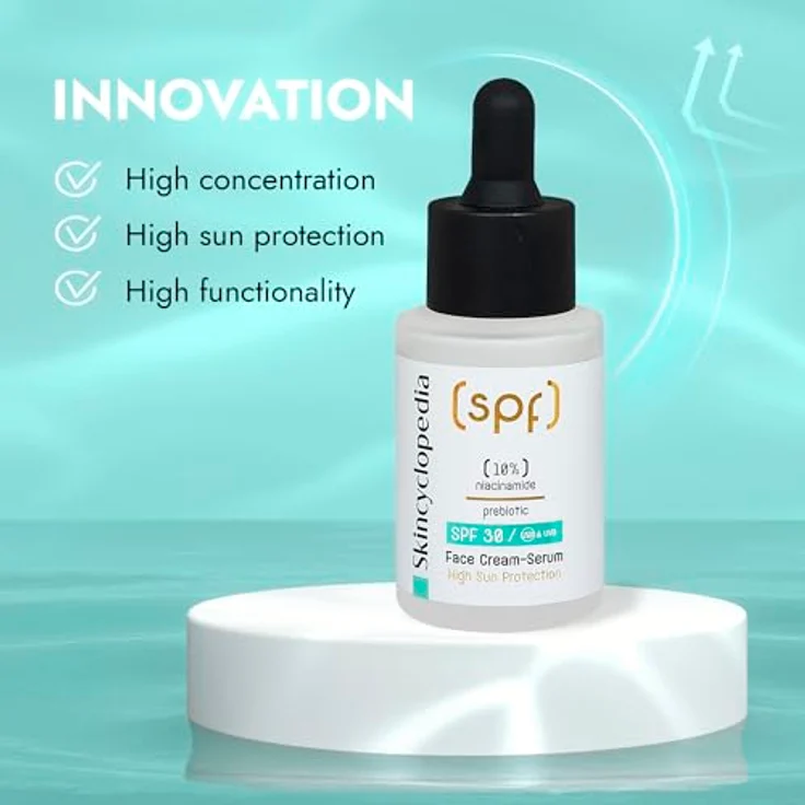 Skincyclopedia Sonnenschutz Gesichtsserum LSF 30, Anti Pickel Serum mit 10% Niacinamide, breitspektraler UVA/UVB Schutz, leicht und schnell einziehend, 30ml – Bild 4