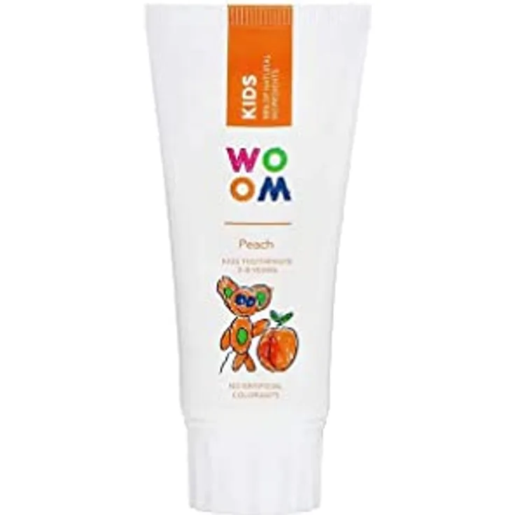 WOOM Kids Peach, Kinderzahnpasta 50 ml mit Karies-Schutz und Zahnschmelz-Stärkung, fruchtiger Geschmack