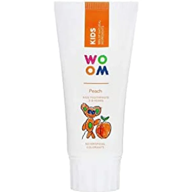 WOOM Kids Peach, Kinderzahnpasta 50 ml mit Karies-Schutz und Zahnschmelz-Stärkung, fruchtiger Geschmack – Bild 1