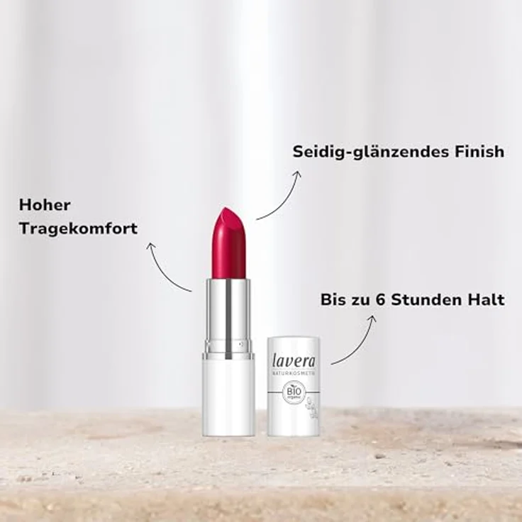 lavera Cream Glow Lipstick - Berry Red 10, Intensive Farbe mit seidig-glänzendem Finish, Bis zu 6 Stunden Halt, Naturkosmetik - 18 g – Bild 3