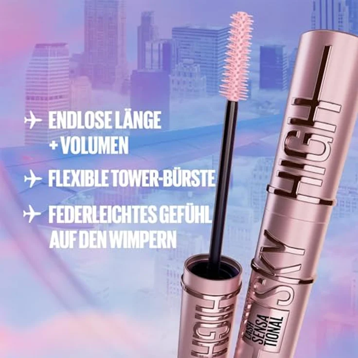 Maybelline New York Wimperntusche für extrem lange Wimpern, Lash Sensational Sky High Mascara, Blau, 7.2 ml – Bild 3