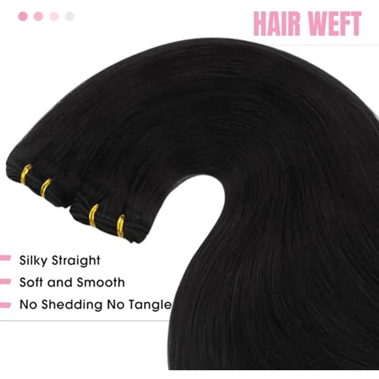 YoungSee Echthaar Tressen, Schwarz, 55 cm Weft Extensions, 100g, verwicklungsresistent und leicht anzupassen – Bild 4