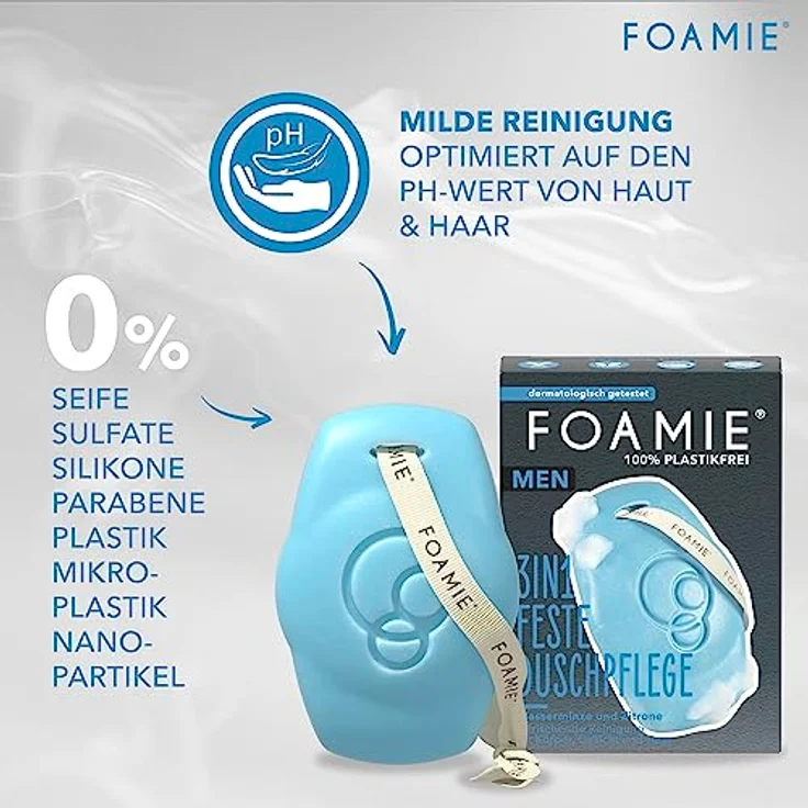 Foamie 3 in 1 Feste Duschpflege For Men - Seas The Day 90 g – Bild 3