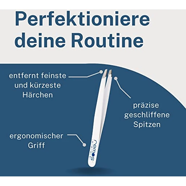 remos professional body care REMOS Profi Pinzette mit extra feinen, schrägen Spitzen aus rostfreiem Edelstahl zum Zupfen der Augenbrauen - weiß, inkl. Schutzetui – Bild 3