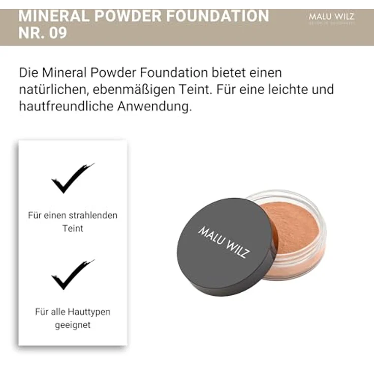 Malu Wilz Just Mineral Powder Foundation Nr.9 Rose Beige Hope 15g - Mineral Puder Makeup für strahlenden Teint, auch für sensible Haut – Bild 5