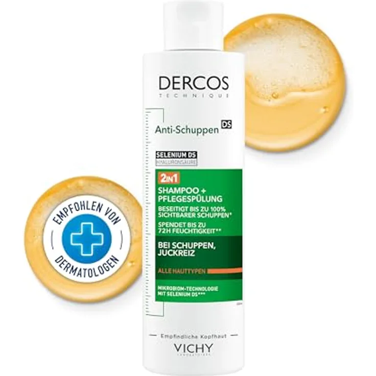 VICHY Dercos 2-in-1 Anti-Schuppen-Shampoo + Pflegespülung, 200 ml - Kopfhaut- und Haarpflege mit Anti-Rückfall-Wirklung, Für Männer und Frauen, Für alle Haartypen