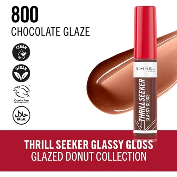 Rimmel Thrill Seeker Glassy Gloss Lipgloss für mehr Volumen, Farbton 800 Chocolate Glaze, 10 ml – Bild 4