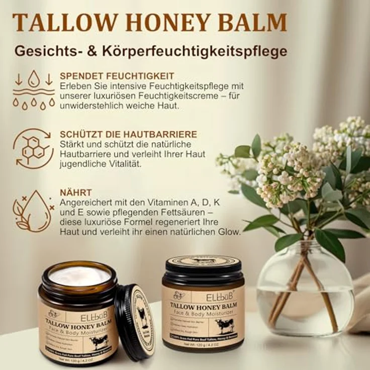 P-Beauty Cosmetic Accessories Tallow Honey Balm, 120g, Feuchtigkeitscreme für Gesicht und Körper, 100% natürliche Inhaltsstoffe, täglich einsetzbar – Bild 6