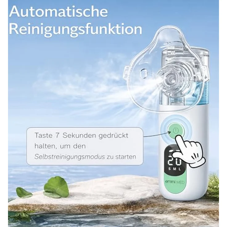 Emag Emmi-Med Inhalator mit Ultraschall, geräuschloser Zerstäubung, Inhalationsmaske und Mundstück – Bild 3