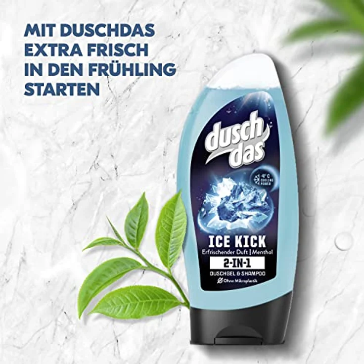 duschdas Ice Kick 2 in 1 Duschgel und Shampoo, Menthol, 250 ml, pH-hautneutral, dermatologisch getestet – Bild 3