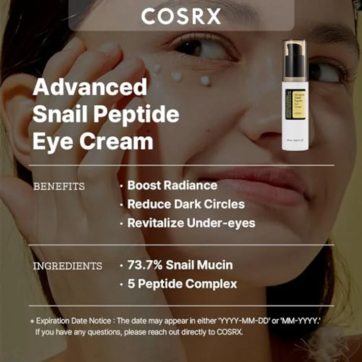 COSRX Snail Peptide Eye Cream - aufhellende Anti-Aging Korean Augencreme mit 73,7% Schneckenschleim und Hyaluronsäure, 25ml, Korean Skincare – Bild 2