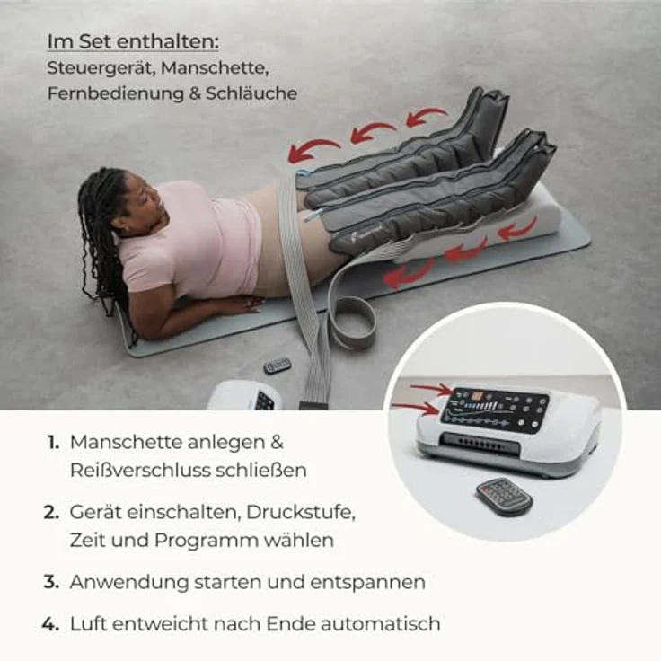 Venen Engel 8 Premium Beinmassagegerät mit 8 Luftkammern, 6 Programmen und medizinischer Zertifizierung für Lipödem- und Lymphödemtherapie – Bild 5