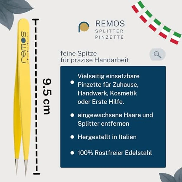 remos professional body care REMOS Splitterpinzette, rostfrei aus Edelstahl [INOX] mit feiner gelber Spitze, 9.5 cm – Bild 2