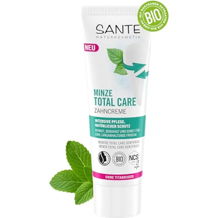 SANTE Zahnpasta Minze Total Care, 75 ml, mit fluoridierendem Schutz und natürlichen Inhaltsstoffen