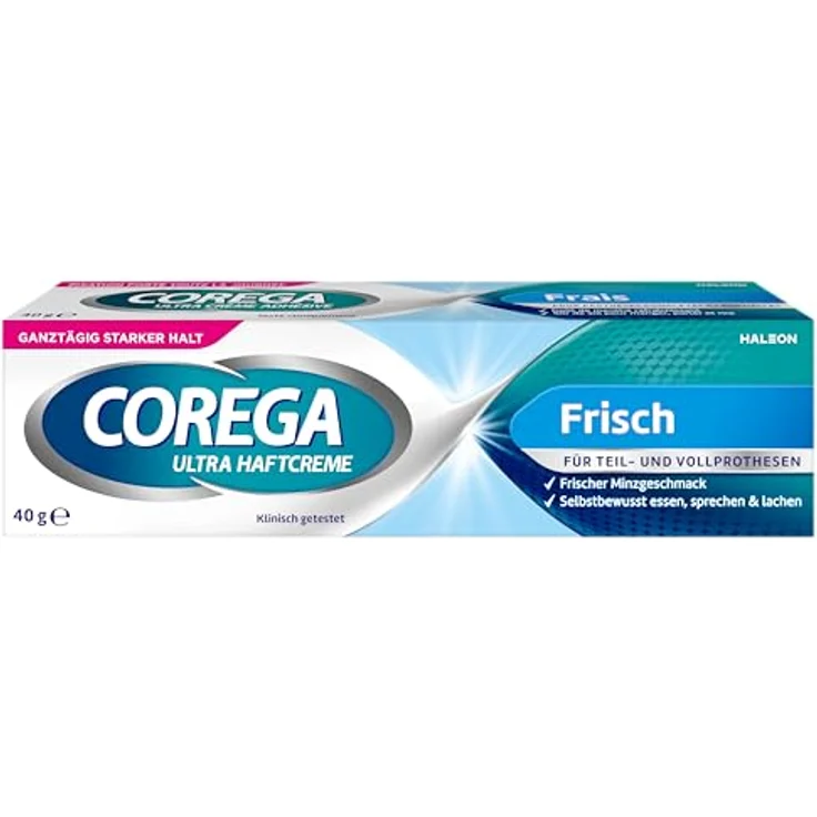 Corega Ultra Haftcreme frisch 40 ml, Ganztägiger Halt, Speisereste-Schutz – Bild 2