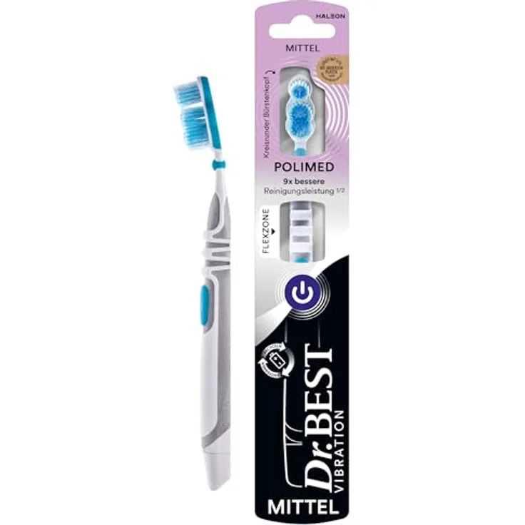 Dr. Best Optimierte Vibration Zahnbürste, Mittelhärte mit 20.000 Vibrationen pro Minute, blau