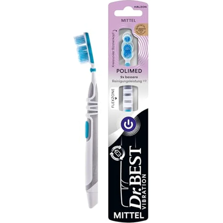 Dr. Best Optimierte Vibration Zahnbürste, Mittelhärte mit 20.000 Vibrationen pro Minute, blau – Bild 1