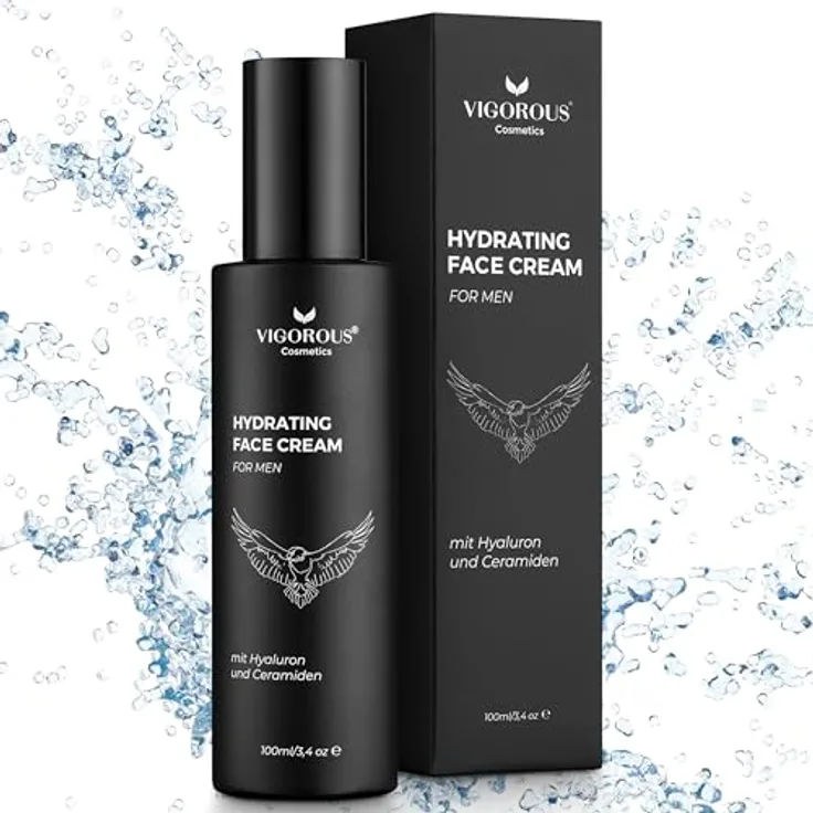 VIGOROUS® Gesichtscreme Männer 100 ml, Feuchtigkeitscreme als Tages- und Nachtcreme, Anti Aging Pflege mit Hanföl und Hyaluron, vegan, Made in Germany