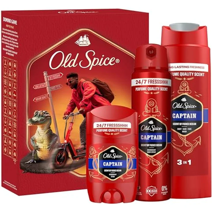 Old Spice Urban Traveller Geschenkset, Captain Deostick (50 ml), Deospray (150 ml), Duschgel (250 ml), langanhaltender Duft in Parfumqualität, 24/7 Frische – Bild 1