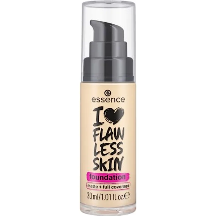 essence I LOVE FLAWLESS SKIN foundation, Nr. 20, langanhaltend, mattierend, sofortiges Ergebnis, matt, vegan, ölfrei, UVA- und UVB-Filter + SPF 20, ohne Parfüm, 1er Pack (30ml)