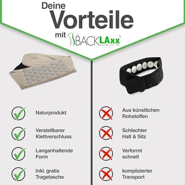 BACKLAxx® Massagegerät Akupressur Lendengürtel, Umweltfreundliches Halbleinen, 100% reine Kokosfasern, Intensitätsregulierung, blau – Bild 7
