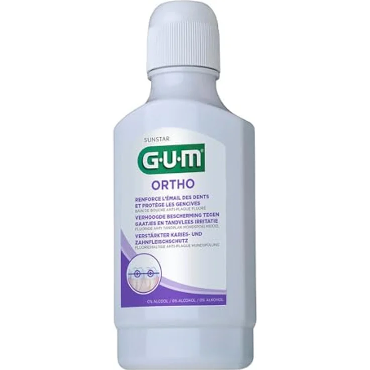 G.U.M Ortho Mundspülung für feste Zahnspangen, 300 ml, stärkt Zahnschmelz und bekämpft Zahnbelag – Bild 2