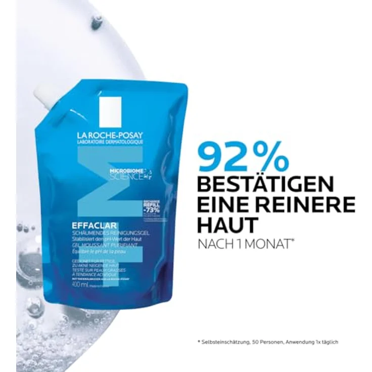 La Roche-Posay Effaclar Nachfüllpack, 400 ml - Schäumendes Reinigungsgel für zu Akne neigende, ölige Haut, mit Zink und Phylobioma, beruhigt und befreit von überschüssigem Talg, ohne Alkohole – Bild 2