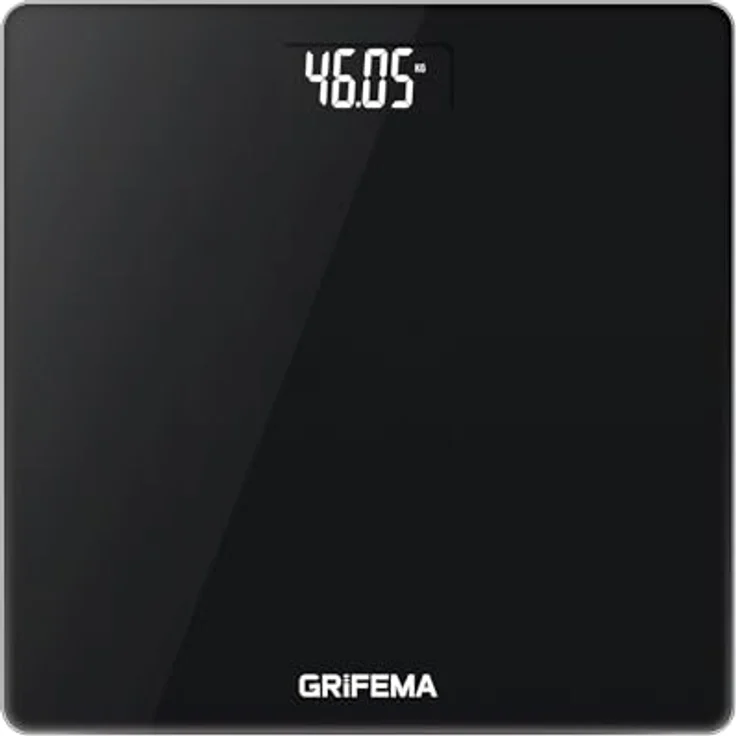 GRIFEMA GA2001-1 Personenwaage Digital, 150 kg Tragkraft, 26×26 cm, schwarzes gehärtetes Glas, LCD-Display, Auto-Off-Funktion – Bild 1