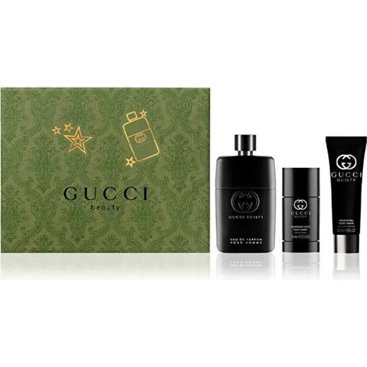 Gucci Guilty Pour Homme 3 Piece Gift Set, Eau de Parfum 90ml Spray, 75ml Deodorant, 50ml Gel, Hard Box, Luxusduft für Männer