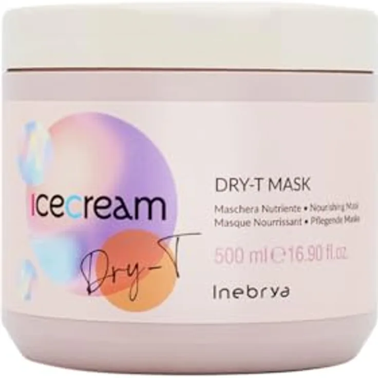 Inebrya Ice Cream Dry-T Mask - Maschera Nutriente 500ml, Haarkur für lockiges, krauses und trockenes Haar, mit zusätzlichem UV-Schutz