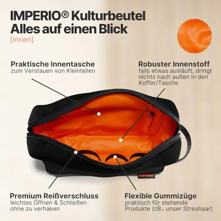 IMPERIO Kulturbeutel, wasserdichte Kosmetiktasche aus Premium Canvas & veganem Kunstleder, 5 Liter Stauraum, schwarz – Bild 4