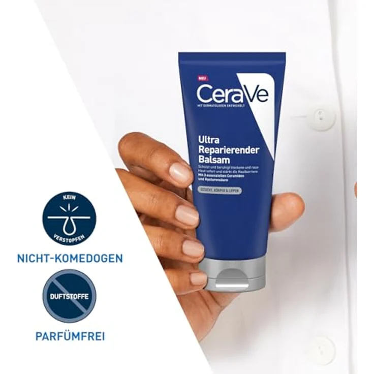 CeraVe Ultra Reparierender Balsam für Gesicht, Körper und Lippen, Creme für trockene, raue und rissige Haut, Mit 3 essenziellen Ceramiden und Hyaluronsäure, 50 ml – Bild 3