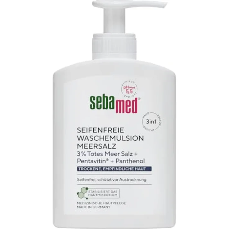 Sebamed seifenfreie Waschemulsion Meersalz, milde Reinigung für trockene und empfindliche Haut, 200 ml Spender