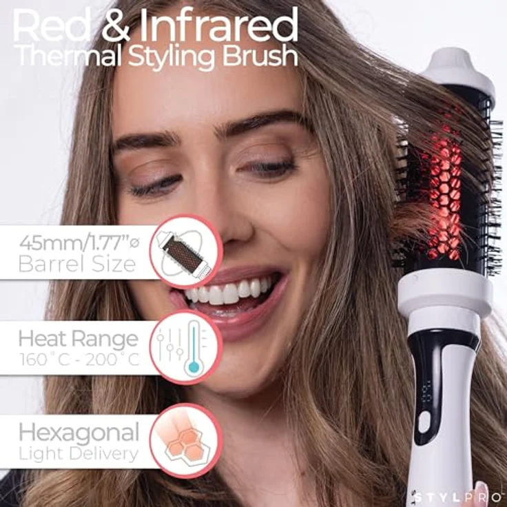 STYLPRO Red & Infrared Thermal Brush, Warmluftbürste mit Infrarot-Technologie und schlankem Design, rot – Bild 3