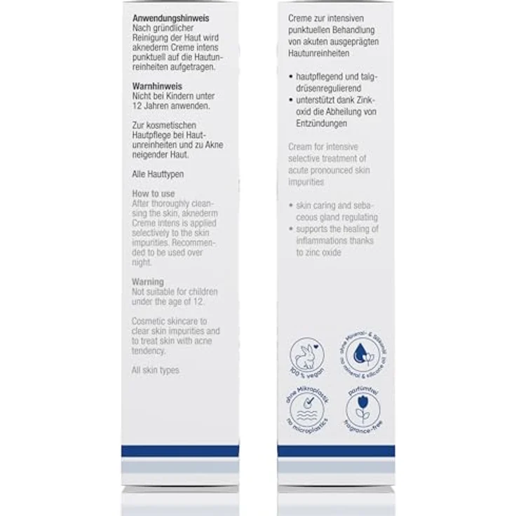 AKNEDERM Creme intens 30g - Anti Pickel Creme mit Zink - mattierende Zink Creme gegen Pickel - ohne Parfüm - vegan – Bild 3