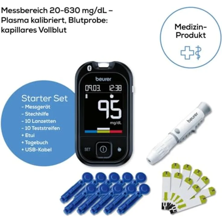 Beurer GL49 Blutzuckermessgerät für optimiertes Diabetesmanagement, mg/dl, 1 Stück – Bild 4