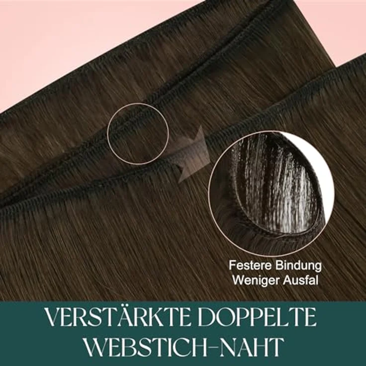 Easyouth Tressen Echthaar 40 cm, Dunkelste Braune Mischung Mittelbraun und Aschblond, 100g zum Einnähen – Bild 3