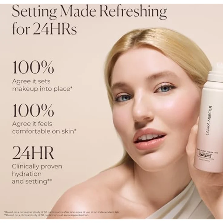LAURA MERCIER Translucent Hydrating Setting Spray, Ultra-Blur Fixing Spray mit 98,5 % hautpflegenden Inhaltsstoffen, transparent – Bild 5