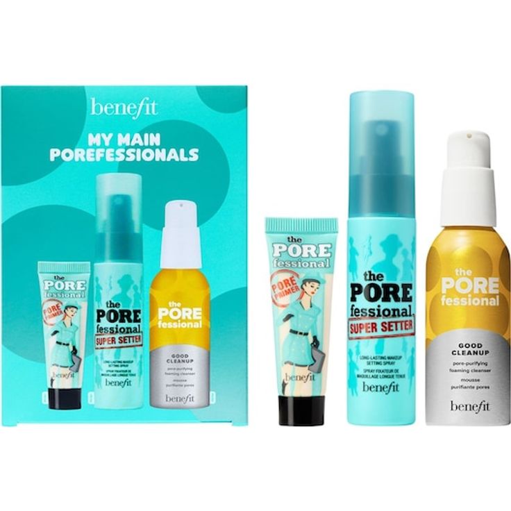 Benefit The POREfessional My Main POREfessionals Set, 3-teiliges Primer-Set mit Reinigungsschaum, Porengrundierung und Fixierspray, 82,5 ml