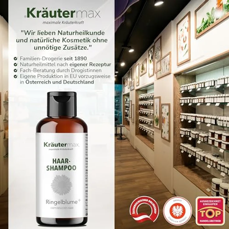 Kräutermax Ringelblume Haar Shampoo 1 x 250 ml, Shampoo mit Ringelblume und Granatapfelextrakten, ohne Paraffine und Vaseline, natürliche Haarpflege – Bild 5