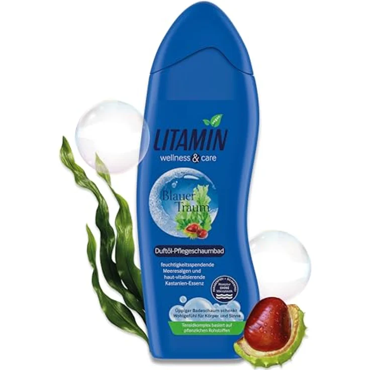 Litamin Schaumbad Blauer Traum 750ml – feuchtigkeitsspendender Badeschaum mit Meeresalgen & Kastanien-Essenz für entspannende Wellness-Momente – Bild 1